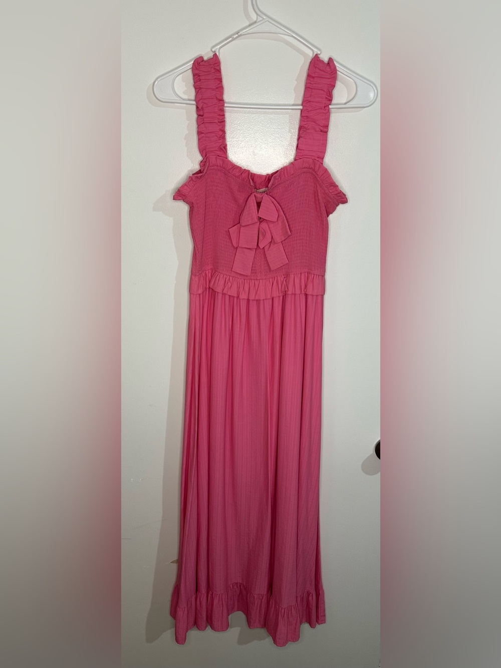 Blu Pepper Pink Ruffle Bow Maxi Dress